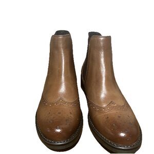 Bata Womens Brown Leather Ankle Boot Block Heel Elastic EU36/US 6